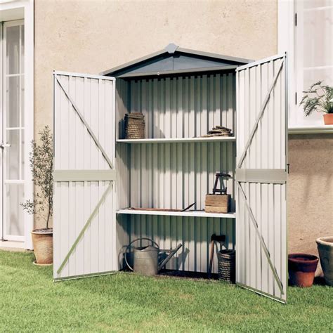 cute metal box to use outside on shelf|metal outdoor garden shelves.